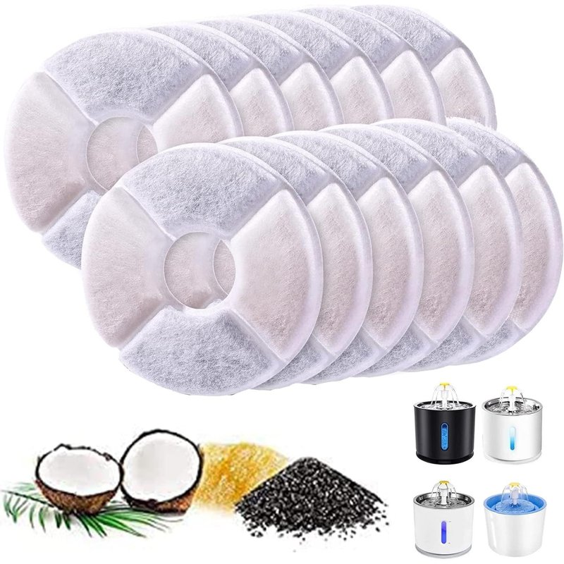 Lot De 12 Filtres Ronds Pour Fontaine À Eau De Chat Avec Charbon Actif Et Résine Pour Distributeur Automatique De Chien (Vert)