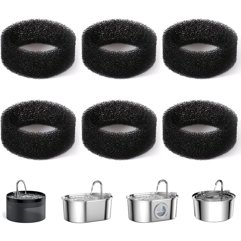 Filtres Pour Fontaines À Eau Pour Chats, Éponges Pour Filtres De Fontaines À Eau Pour Ghats, Filtre De Remplacement Pour Fontaines À Eau Pour Chats De 2 L/3,2 L, 6 Éponges En Mousse