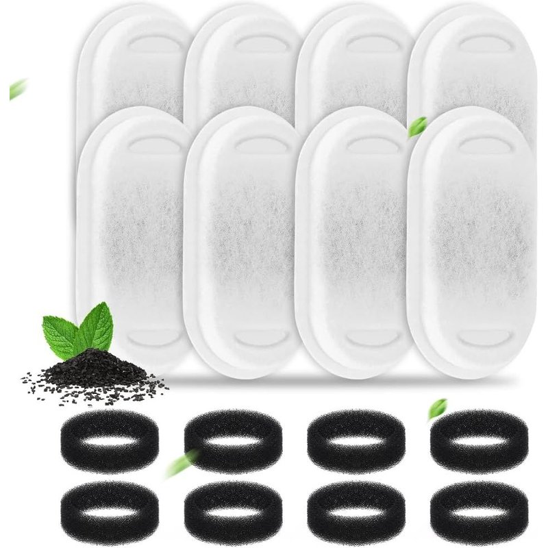 Lot De 16 Filtres De Fontaine À Eau Pour Chat En Acier Inoxydable De 3,2 L Et 1,899,4 G/2 L Pour Distributeur D'eau Automatique Pour Animaux De Compagnie, Filtre À Charbon Et Filtre En Mousse Éponge