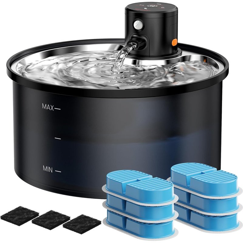 Fontaine A Eau Chat Sans Fil: Fontaine À Eau Pour Chat À Pile - 3,2l Fontaine Eau Chat Avec Detecteur De Mouvement - Silencieuse Distributeur Eau Pour Chat Et Chien - 6 Filtres + 3 Éponges -