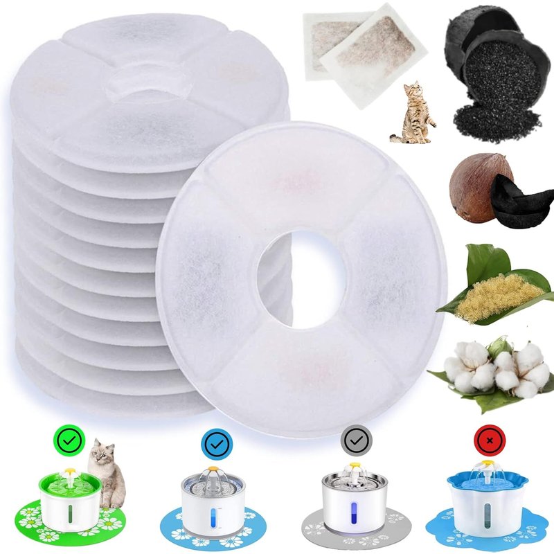 Filtres De Fontaine À Eau Pour Chat Avec 5 Couches De Purificateur En 5 Étapes Et Ion De Charbon Actif Dans Des Sacs Étanches, Taille 126 Mm X 35 Mm, Forme Ronde, Compatible Avec Fontaines Pour