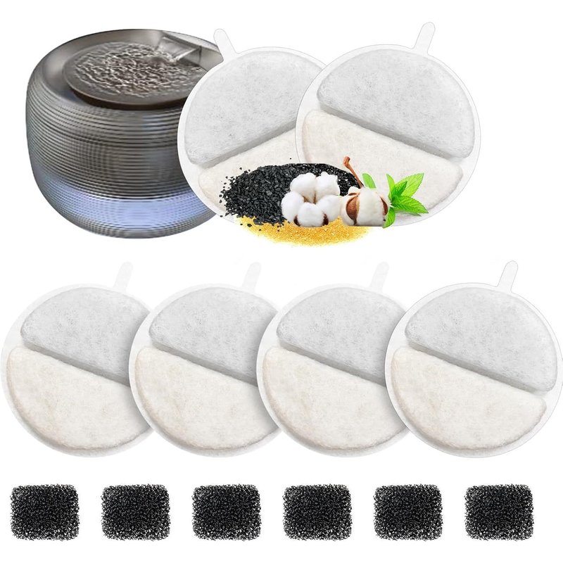 Lot De 6 Filtres De Fontaine À Eau Pour Chat Et 6 Éponges De Rechange Pour Fontaine À Eau Pour Fontaine À Eau Et Chat 2,5 L (F-016b)