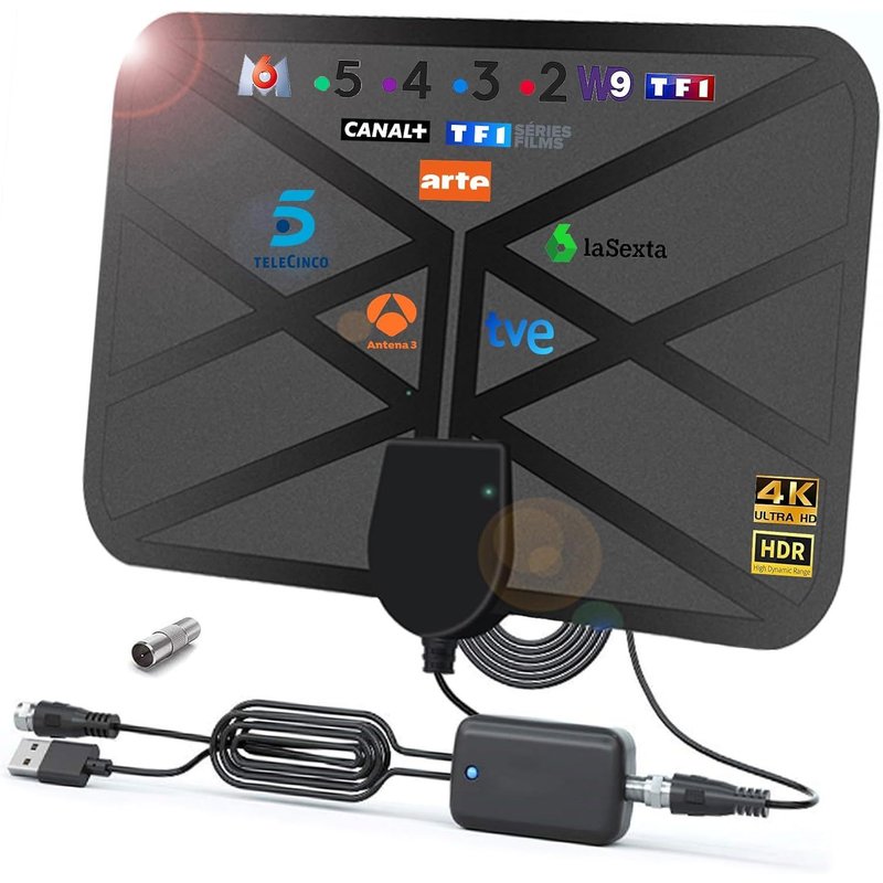 36Dbi Antenne Tv Intérieur, 200 Km D'Autonomie Antenne Tnt Puissante Intérieure Signal Amplificateur Booster Avec Câble Coaxial Soutenir Tv Hd, 1080P 4K Fm, Vhf, Uhf