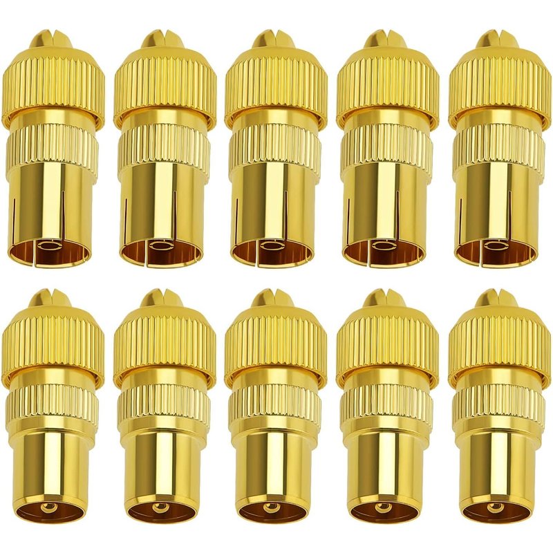 10 Pièces Connecteur Coaxiaux En Métal Pour Antenne Tv, Connecteur D'Antenne Tv 5 Mâle Et 5 Femelle, Adaptateur D'Antenne Tv Coaxial Pour Câble Rf, Plaqué Or