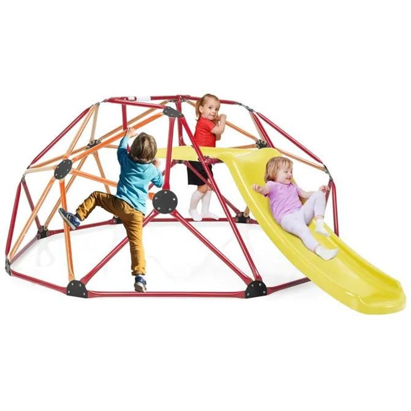 Costway Dome Escalade Exterieur Avec Toboggan Charge Max.: 181,5 Kg Structure En Metal Pour Enfants 3-10 Ans Orange