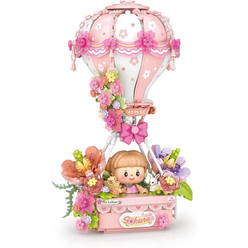 lbgwp60-Ensemble De Blocs De Construction Montgolfière - Collection De Voyage De Rêve - Jouet De Construction - Décoration Intérieure (Fleurs De Cerisier)
