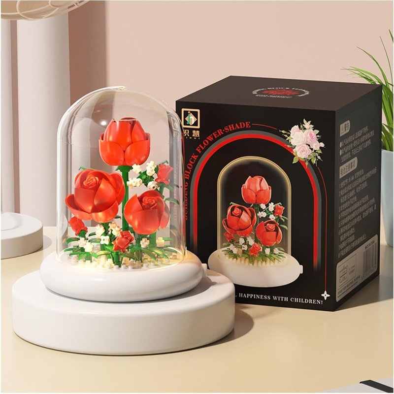 lbgwp60-Construction De Fleurs Avec Éclairage Led, Briques De Construction Bouquet De Fleurs Avec Housse De Protection, Bouquet Fleurs Construction Cadeau De Jouet Pour Femmes Petites Amies Épouses