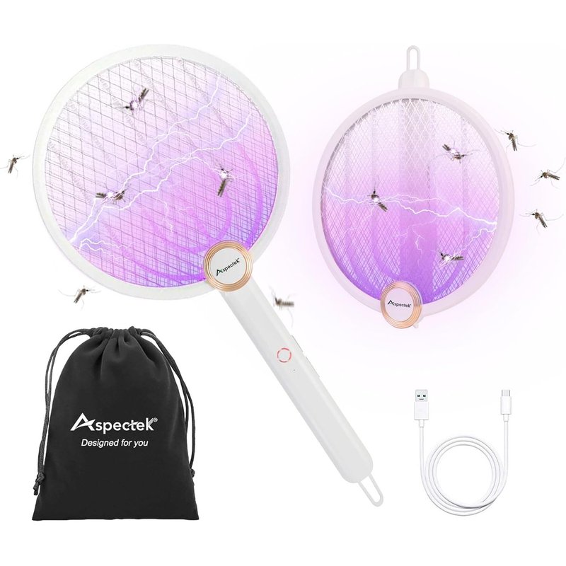 Raquette Anti-Moustiques Électrique 3000 V Rechargeable Avec Câble De Charge Usb, Contre Moucherons, Mouches Et Insectes Volants, Inclus Un Sac De Rangement