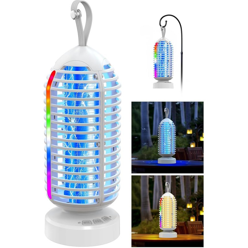 Lampe Anti Moustique, Lampe Anti Mouche Avec Batterie Usb Rechargeable 4000Mah, 3000V Tueur D`Insectes Électrique Avec Led, Norme Ipx5 Étanche, Pour Intérieur Et Extérieur (Blanc)