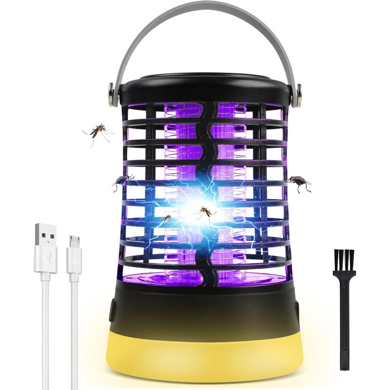 Destructeur D'Insectes Électrique,Lampe Anti-Moustiques Ip65 Étanche Charge Usb/3 Modes D'Éclairage Lampe De Camping Crochet De Suspension Camping, Jardin, Balcon Et Chambre