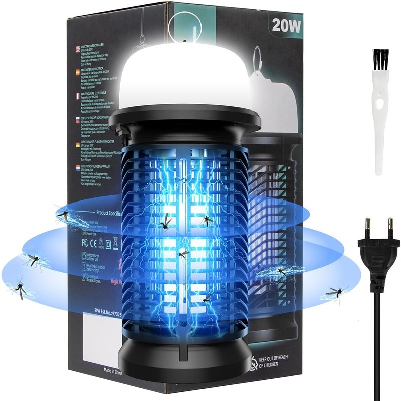 Tueur De Moustiques Électrique Bug Zapper Intérieur Avec Lumière Led Lampe Anti-Mouches Insectes Avec Lumière Uv De 20W Puissant Piège À Moustiques Prise Pour Jardin Extérieur (50T)