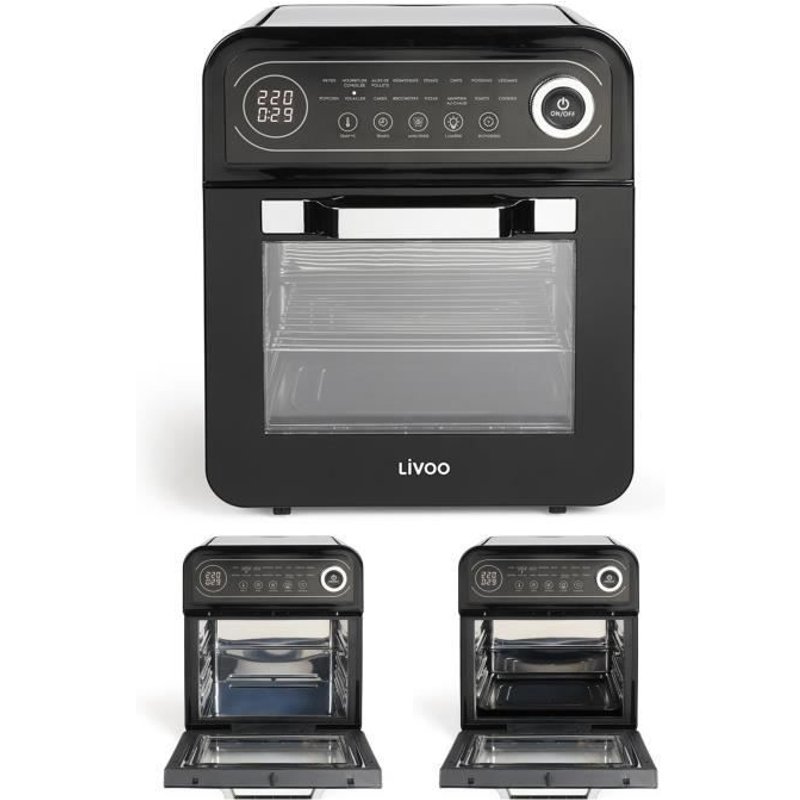 Four à air chaud 1600W 12 L 16 programmes de préparation 5 accessoires : Plateau égouttoir, grille, panier en maille, pince à