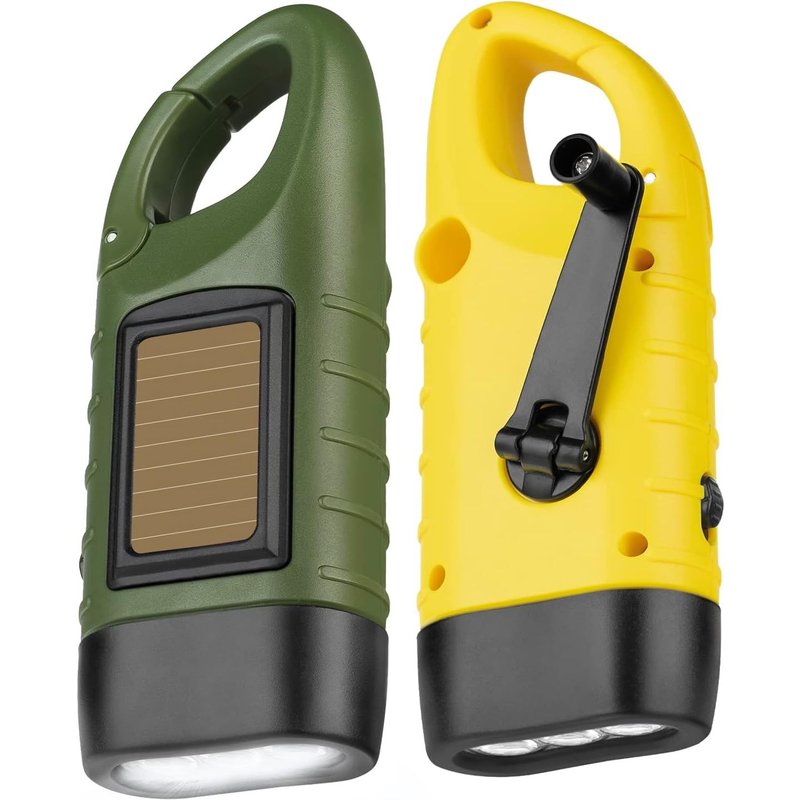 Lampe De Poche Led D`Urgence, 2 Pièces Lampe Torche Solaire Rechargeable, Lampes De Poche Dynamo Avec Mousqueton, Mini Lampe Torche Avec Manivelle Et Panneau Solaire Pour L`Extérieur/Camping