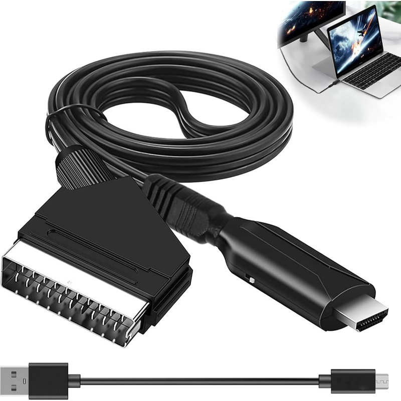 Adaptateur Péritel HDMI,Convertisseur Vidéo Audio HD 720P/1080P,1 Pièce Noir,Adaptateur pour Téléviseurs,Projecteurs,DVD,PS4