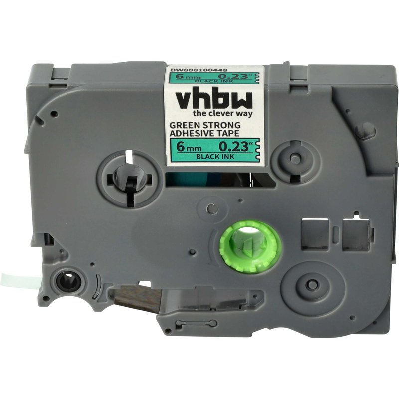 vhbw Ruban compatible avec Brother PT P750TDI, P700, P750, P750W imprimante d'étiquettes 8m x 6mm Noir sur Vert, extraforte, laminée