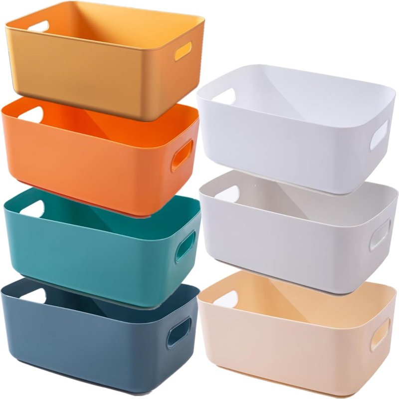 7 Couleurs Boite Rangement Plastique 20x14x7cm,Panier Plastique Rangement Salle De Bain,Paniers Et Boites De Rangement,Bac De Rangement Plastique Pour Cuisine,Coloré Épaissie Et Durable