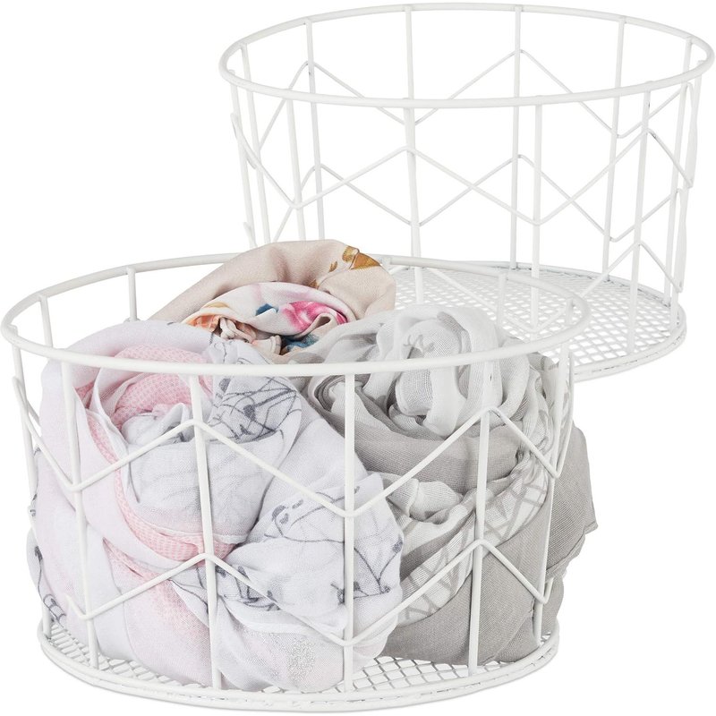 Corbeille Fil de Fer,Lot de 2,Panier mĂ©tal,Pot Rangement vĂȘtement Accessoires,cosmĂ©tiques,HxD : 12,5 x 22 cm,Blanc