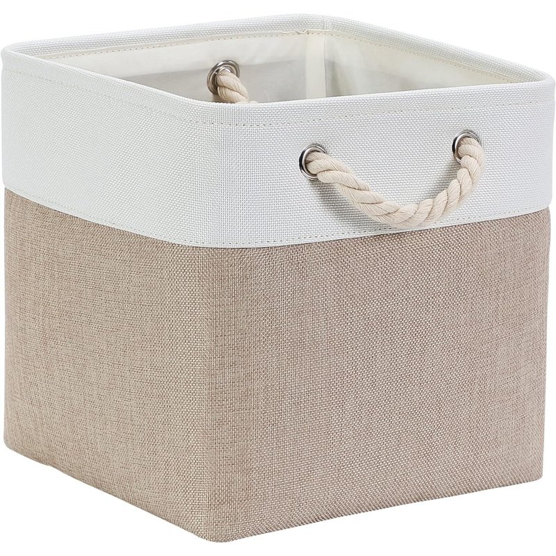 Cube De Rangement Tissu,Panier Cube De Rangement,(Blanc Kaki Clair,25x25x25cm/1 Paquet)