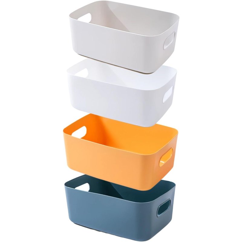 4 Boite Rangement Plastique,Panier Rangement Plastique,Paniers Et Boîtes De Rangement,Caisse Rangement Plastique,Panier De Rangement De Haute Qualité Pour Bain,Cuisine (Couleurs,20x15x7 Cm)