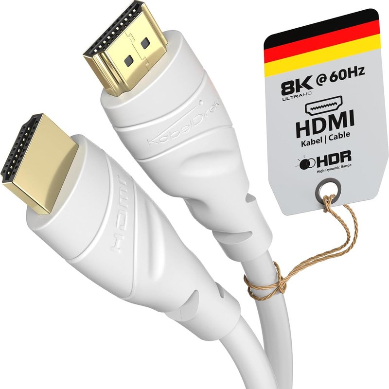 Câble HDMI 8K/4K-5m et autres longueurs (0,15m à 22,5m)-Câble HDMI conçu en Allemagne-10K/8K@60Hz/4K@120Hz-HDMI Câble pour TV HD,PC,PS5,Xbox,Switch,blanc