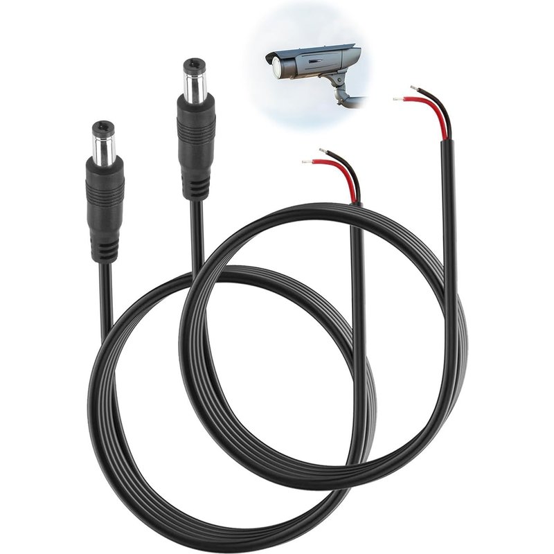 2-Pack 1m DC18 AWG Pigtail Cable (5,5×2,1mm Mâle Mâle vers Extrémité de Fil Nu Ouvert)-Pour Maintenance Alimentation,Caméras CCTV,DVR & Bandes LED
