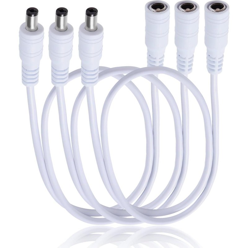 3 Pièces 0.5m 5.5x2.1 mm 24V 12V Rallonges d'alimentation DC,Câble D'extension d'alimentation Mâle Femelle 22AWG,pour Caméra Sécurité CCTV,Blanc