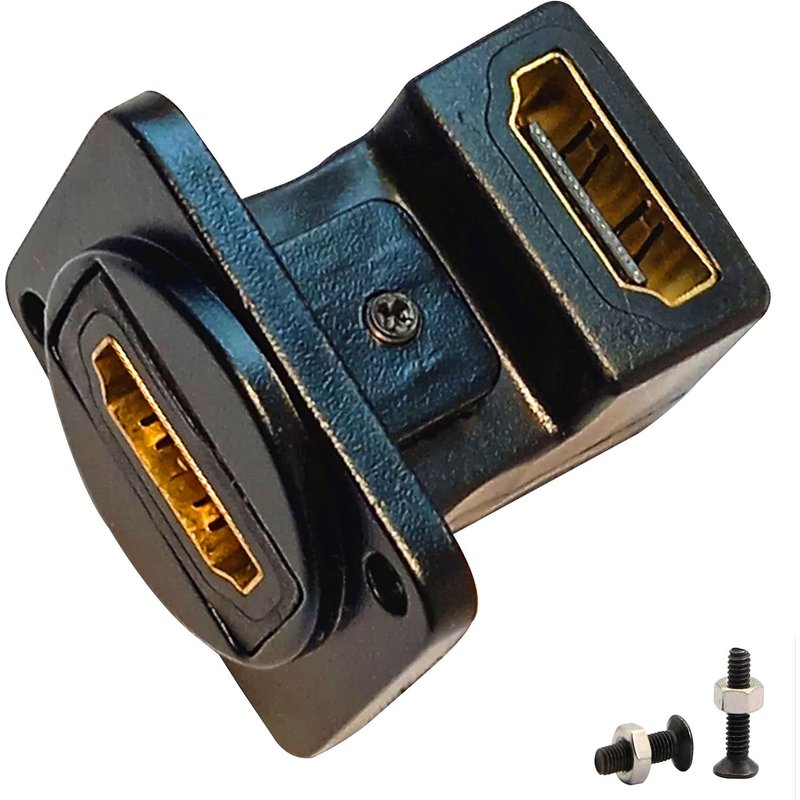Adaptateur HDMI à angle droit de type D pour montage sur panneau-Connecteur d'extension série D-Coupleur HDMI femelle vers femelle-Connecteur plaqué avec vis