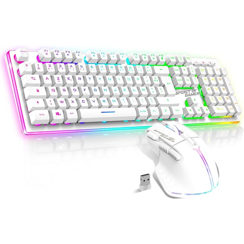 X Mk600 Pack Clavier Souris Sans Fil Blanc Rechargeable Rgb Layout Azerty Français Rétroéclairé Gaming Keyboard Semi Mecanique Wireless Mouse 4800 Dpi Ps4/Ps5, Pc, Xbox