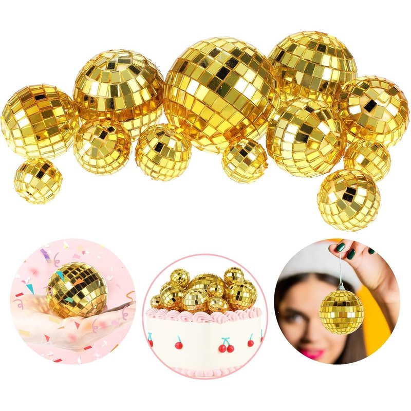 Lot De 12 Boules Disco Pour Gâteau - Mini Boule À Facettes - Petite Décoration De Gâteau - Thème Disco - Accessoires Pour Fête D'anniversaire Des Années 70 - Accessoires De Fête Dansante - Doré