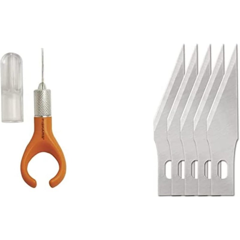 Cutter index de précision,Convient aux droitiers et aux gauchers,Longueur : 17,6 cm,Acier/Plastique,Orange & Lames de rechange es pour Cutter de précision ,5 unités,Argent