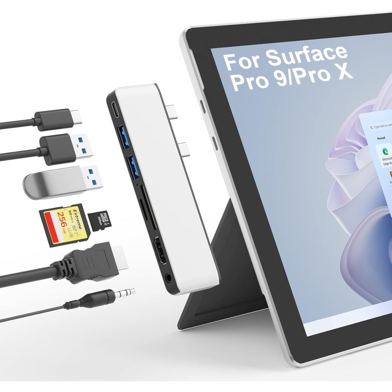Surface Pro 11/10/9 Docking Station Avec Hdmi 4K, Usb C Thunerbolt 4 (Display+Pd Charging+Data), Usb 3.0 * 2, Sd/Tf, Audio 3,5 Mm, Triple Affichage (Surface Pro 9+Hdmi+Usb C) Pour Surface Pro 11/10/9
