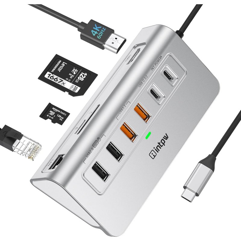 P9R Pro Hub Usb C, 10 En 1 Hub Usb 3.2 Avec Ethernet 1 Gbps, 4K@60Hz Hdmi, 10 Gbps 2 Type-A/C 3.2, 2 Type-A 2.0, Pd 100W, Sd/Tf, Hub Usb En Aluminium Pour Iphone 16/15 Series/Macbook