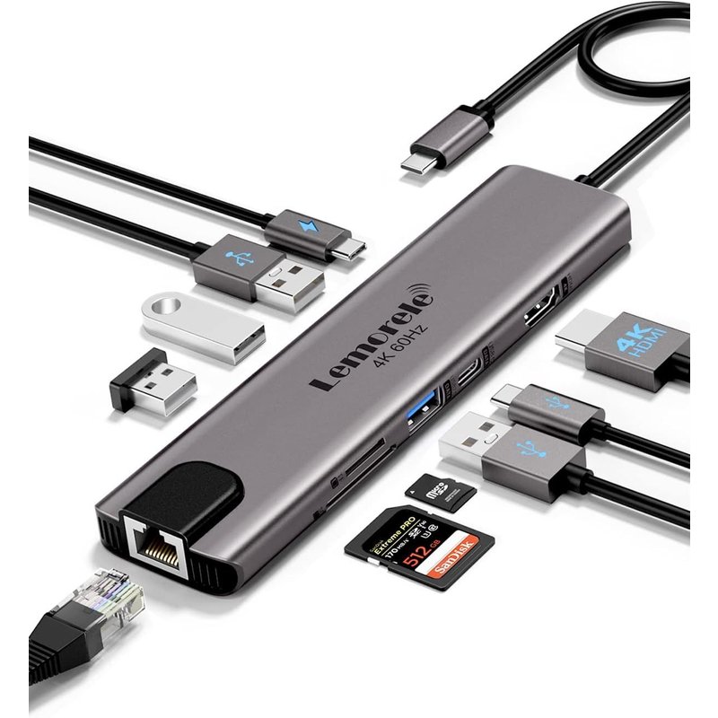 Conception Aluminium Station D'Accueil Hub Usb-C Adaptateur 11 En 1 Avec Hdmi 4K@60Hz, Gigabit Ethernet, Pd 100W, 4X Usb-A, Port Usb-C, Carte Sd/Tf Pour Macbook/Windows/Switch/Steam Deck