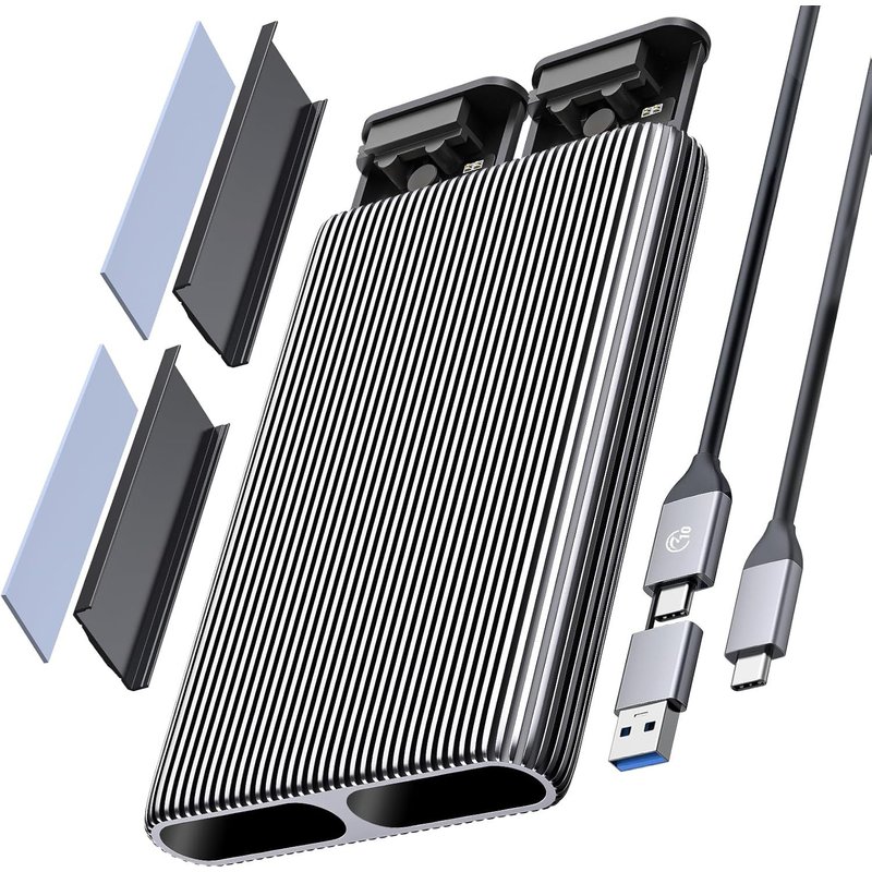 Dual-Bay Boîtier M.2 Nvme Ssd Aluminium Usb3.2 Gen2 10Gbps, M.2 Type-C Station D'Accueil Pour Pcie M-Key, B&M Key 2230/2242/2260/2280 Ssd, Sans Outil, Jusqu'À 4To- Am2-2N