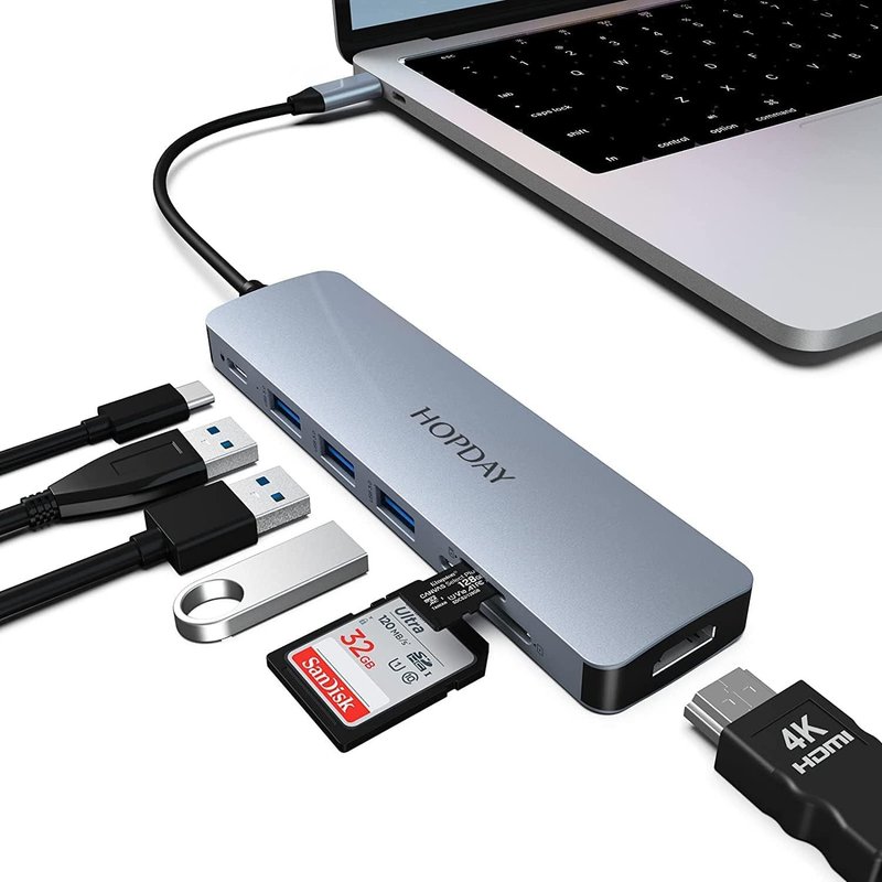Adaptateur 7 En 1 Usb C Vers Hdmi Usb C, Avec Hdmi 4K, 100 W Pd, Ports De Données Usb 3.0 5 Gbps, Lecteur De Carte Sd/Tf, Station D'Accueil Pour Macbook Air/Pro, Ipad, Windows
