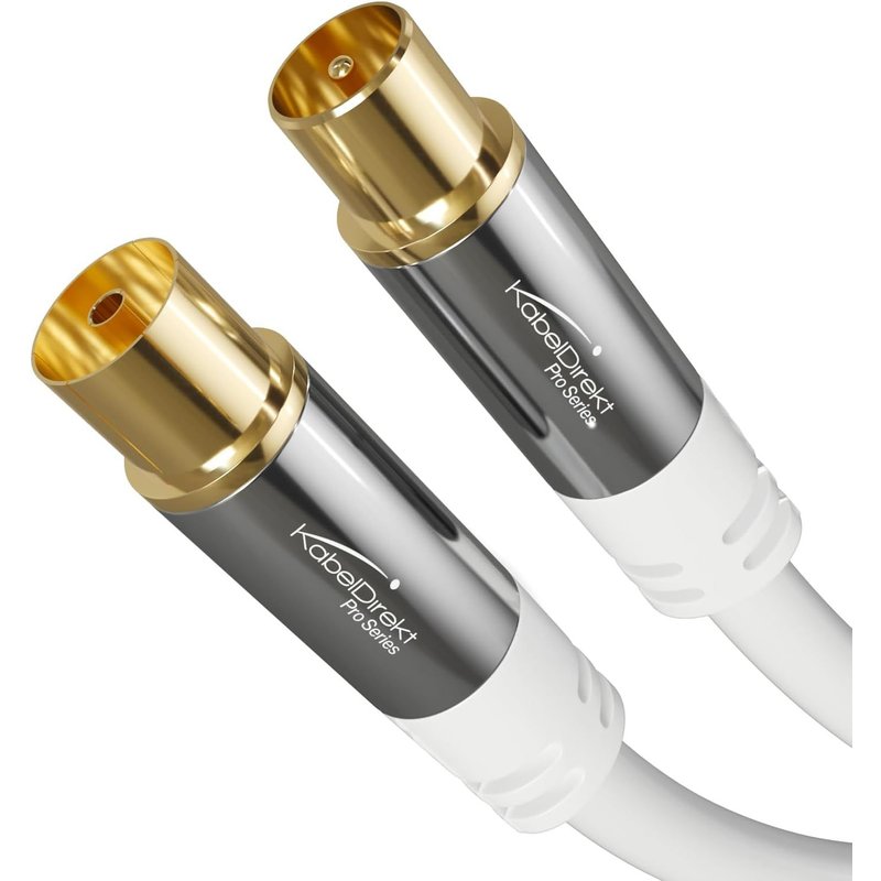 4K TV Antenna Cable, Coaxial ¿ 5m ¿ Digital and Analog TV Cable, Metal Connectors ¿ Available in 0.5-20m (Plug to Plug, for DVB-C/DVB-T/DVB-S, White)