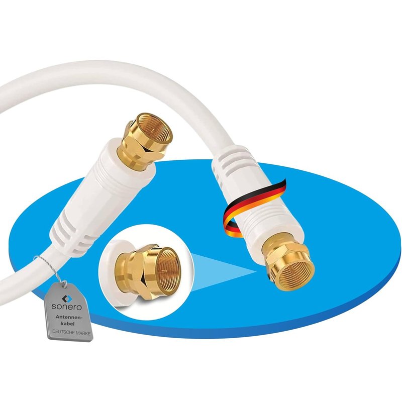 sonero Câble d'antenne SAT Câble coaxial Câble de satellite TV 2,0m quadruple blindage, pour HDTV, récepteur, Internet, satellite, DAB, radio, blanc