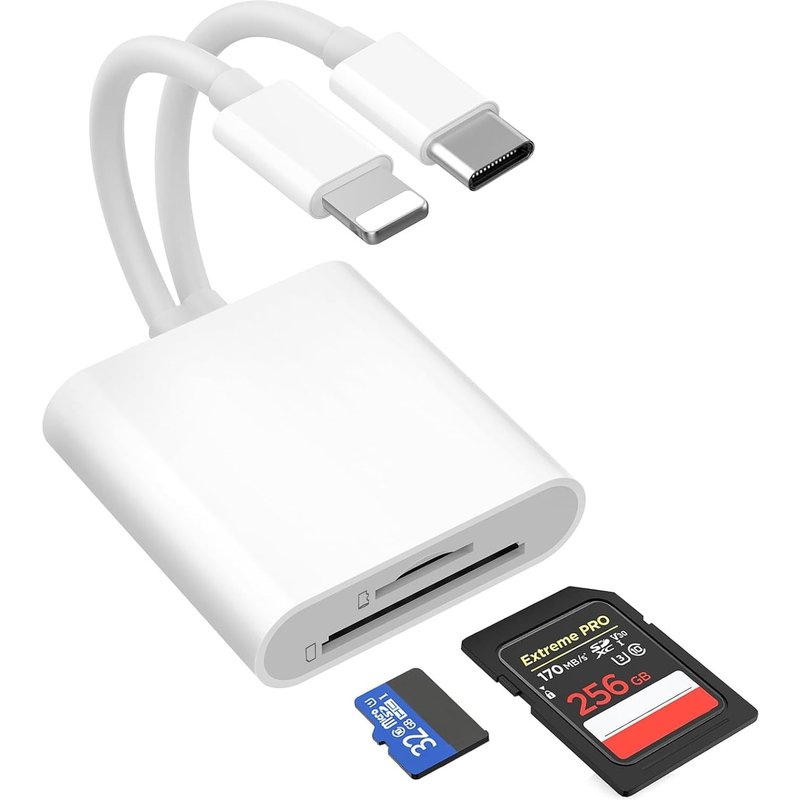 Dual Port MicroSD/SD Card Reader for iPhone iPad, Lightning SD Card Reader and USB C SD Card Reader, Camera Memory Card Reader, USB-C OTG Adapter for Devices with iOS/Android
