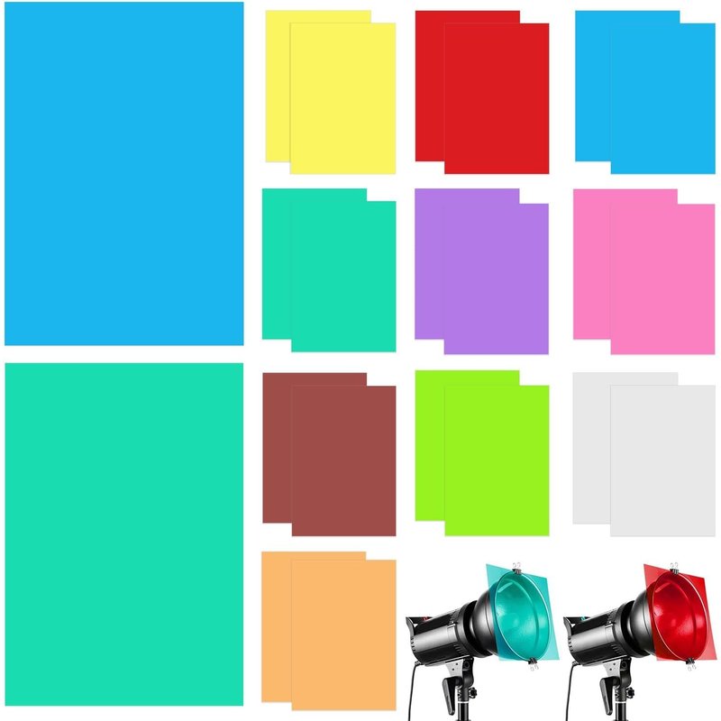 Lot de 20 Feuilles de Filtre en Gel de Correction de Couleur pour Photographie, vidéo, Photo, scène, 29 x 21 cm, 10 Couleurs