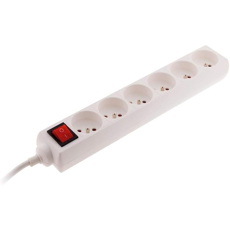 Bloc 6 Prises 16A 2P+T avec Interrupteur - Multprise pour Appareils Électriques et Luminaires - Sécurité Enfant - Câble HO5VV-F 3G1mm² - Blanc - 1m