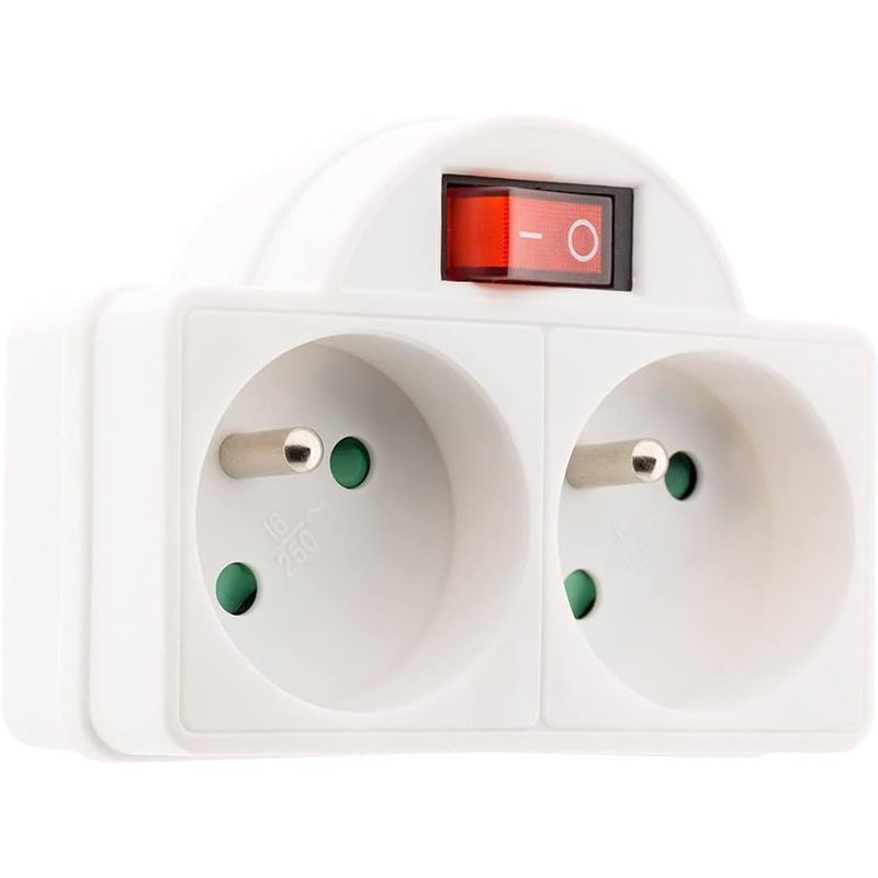 Biplite 16A 2P+T avec Interrupteur Intégré - Prise Murale pour Installation Facile - Compatible avec Appareils Domestiques - Blanche - Longueur Standard