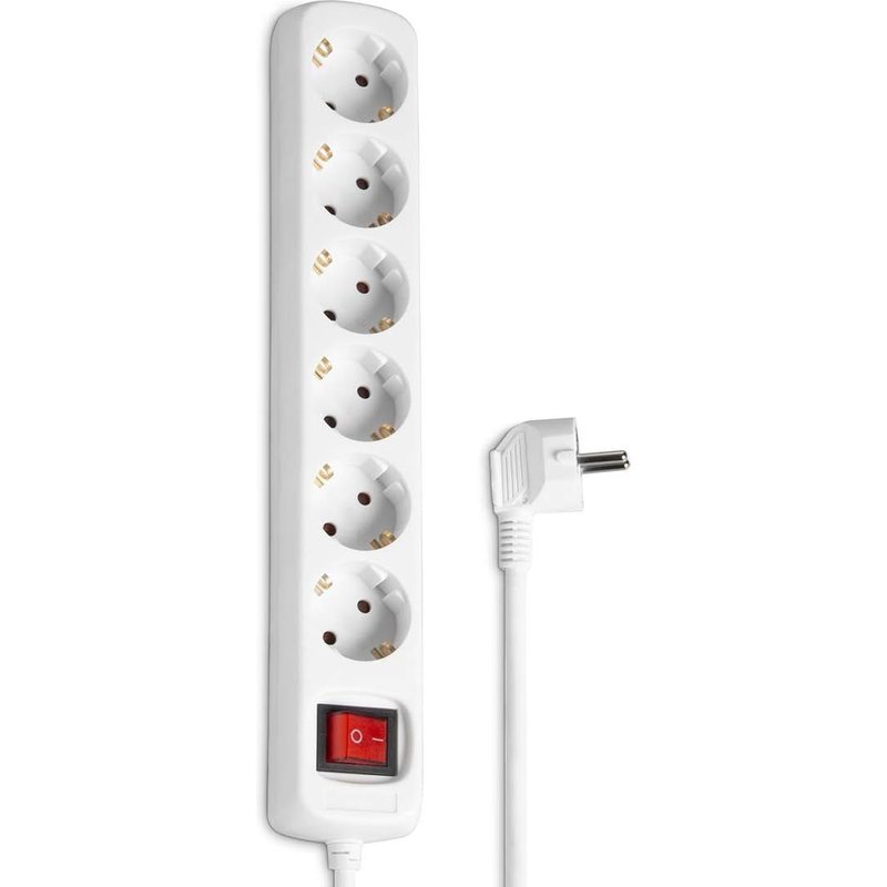 Multiprise 6 Prises- 16A - 3680W (Prise Multiple Rallonge Electrique 5m, Bloc 6 Prises Type F Schuko Compatible France, Securité Enfant, Idéal Bureau PC luminaires, Meuble TV, Garage) Blanc