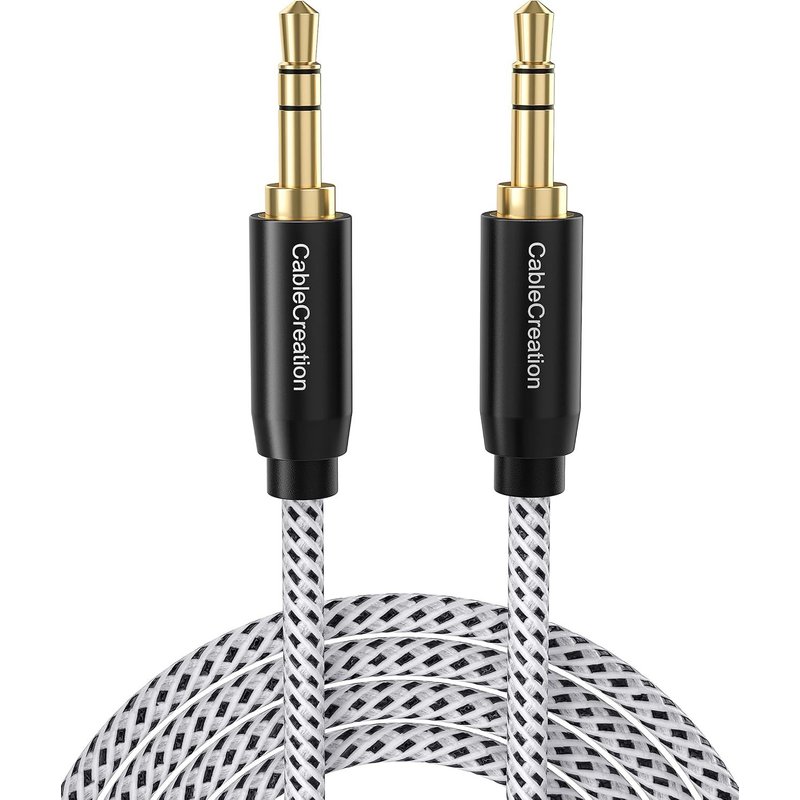 3.5mm Câble Auxiliaire, 1.8M Câble Audio Stéréo Mâle vers Mâle, Câble Tressé Jack Audio Compatible avec iPhone iPad Voiture LilGadgets Casque Autoradio Smartphone MP3 etc, Blanc & Noir