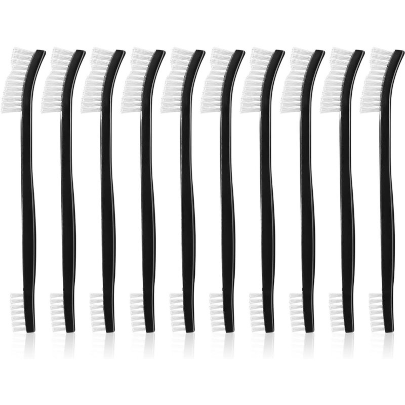 Lot de 10 petites brosses de nettoyage à poils souples à double extrémité en nylon avec poignée en plastique pour petits objets crevasses