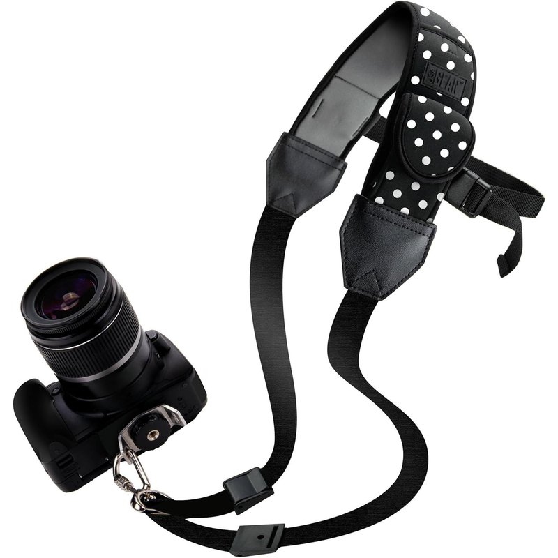 Sangle Appareil Photo Courroie Epaule pour Appareil Photo Reflex et Bridge - Compatible avec Nikon D5600, D500, Canon 700D, 1300D, Lumix et Plus - Pois