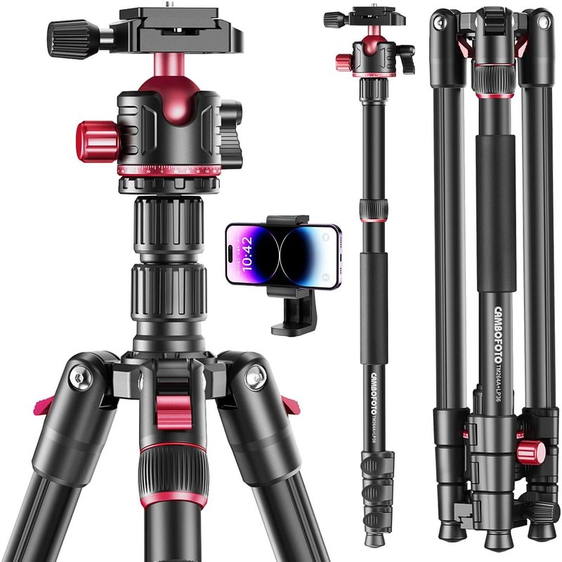 188cm Trépied pour Appareil Photo, Trépied & Monopode en Aluminium avec Tête Sphérique pour DSLR/SLR avec Sac de Transport Compatible avec Canon Nikon Jumelles Télescope Laser