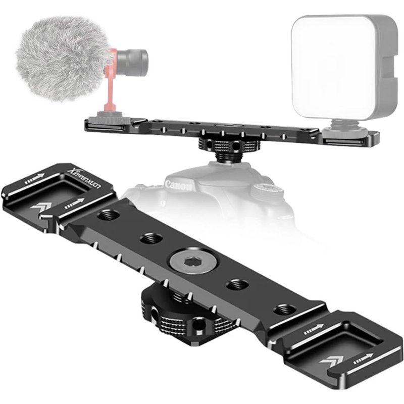 Support de montage double griffe, double extension de griffe froide avec trous de filetage de 6,35 mm, fente de câble pour microphone flash LED vidéo