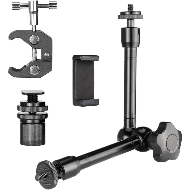 10 inch Magic Arm with Super Crab Clamp,Adjustable Bras Magique with 1/4""-3/8"" Threaded for Monitor/Webcam/Light/Microphone