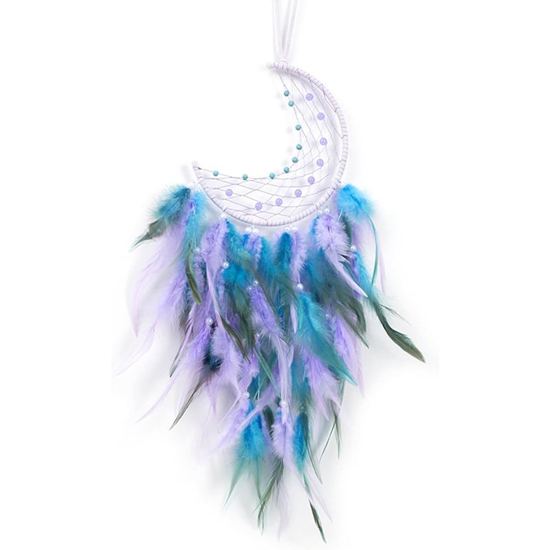 Attrape-Rêves Lune Attrape-Rêves Plume Attrape-Rêves Fait À La Main Pour La Maison,Le Bureau,L'accrochage Mural,La Décoration De Porte,Le Cadeau D'anniversaire