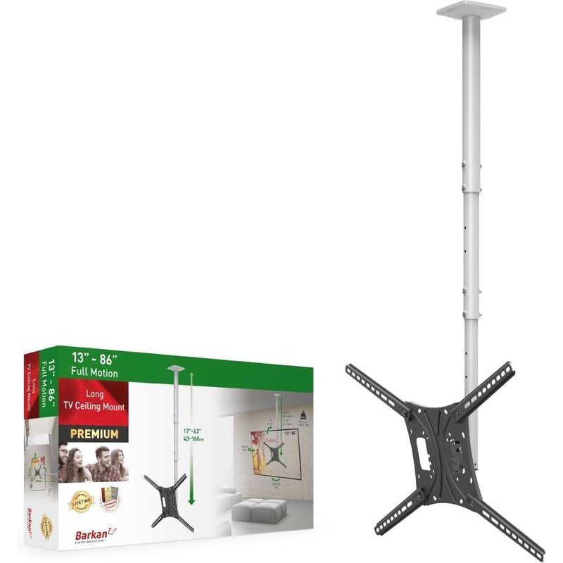 Support De Plafond Pour Téléviseur 13 À 75 Pouces Inclinable/Entièrement Mouvement Supporte Jusqu'À 43 Kg, Extension Extra Longue 160 Cm Pour Écran Led Oled Lcd Max. Vesa 600 X 400